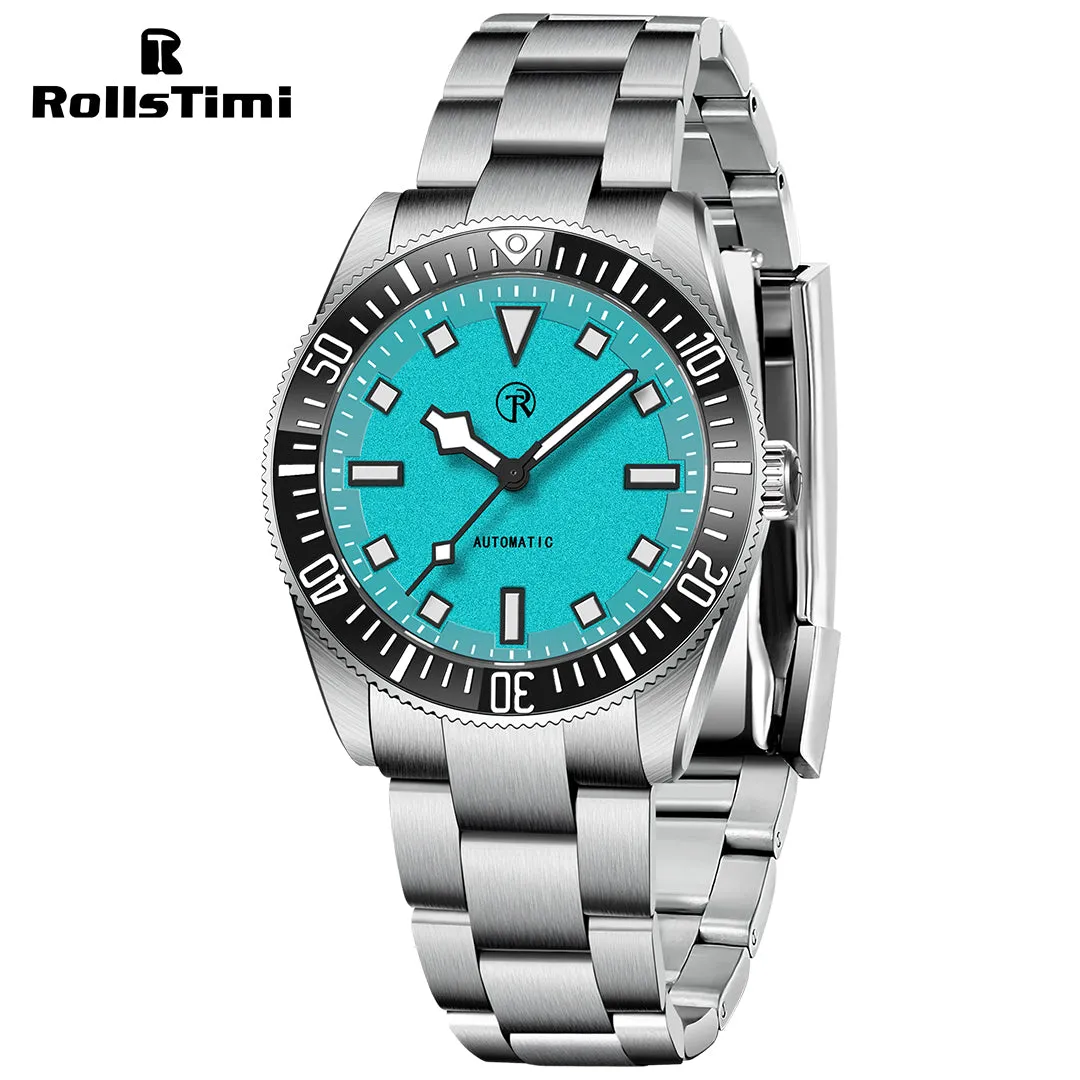 RollsTimi RT7910 Men's Automatic Watches 40mm Stainless Steel Waterproof Mechanical Wristwatch for Men SEIKO NH35 Movt Sythetic Sapphire Dial Glass