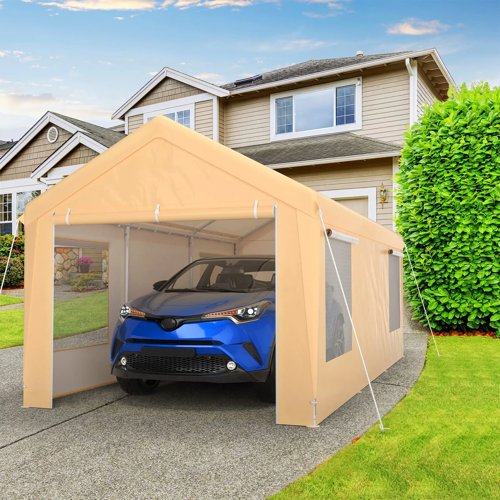 Tangkula 10x20 Ft Heavy Duty Carport, Portable Garage with Removable Sidewalls