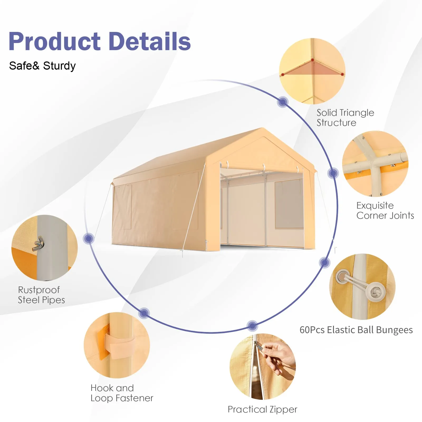 Tangkula 10x20 Ft Heavy Duty Carport, Portable Garage with Removable Sidewalls