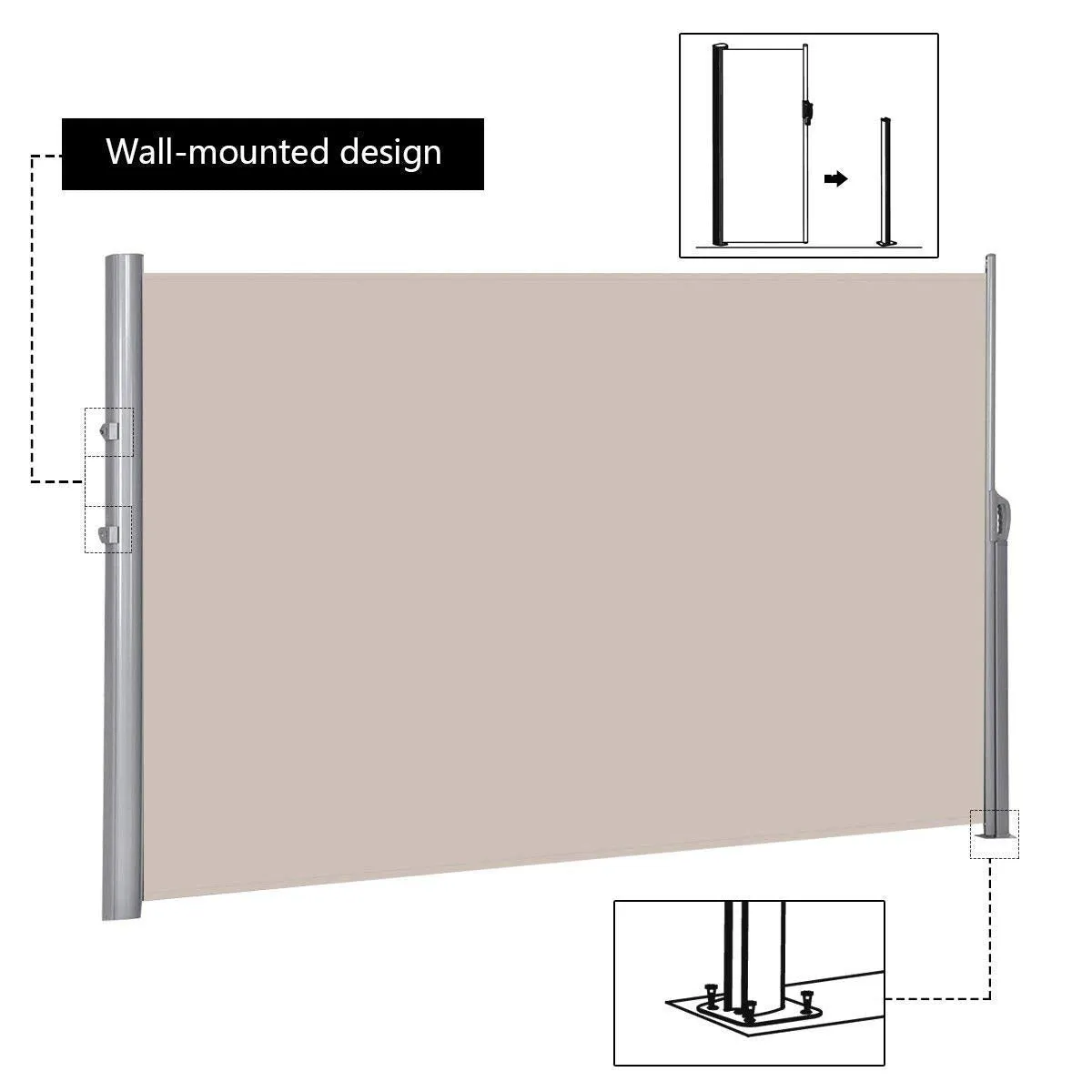 Tangkula Outdoor Patio Retractable Folding Side Screen Awning Waterproof Sun Shade Wind Screen Privacy Divider