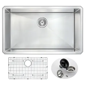 Vanguard 32.75" Single Basin Undermount Kitchen Sink in Brushed Satin