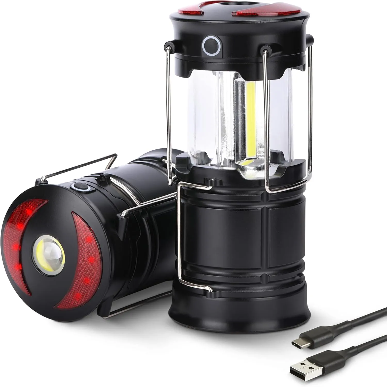 Voyager 6-in-1 Portable Camping Lantern (2-Pack) – Compact, Rechargeable Camping Lights with Torch, Strobe, SOS Red Light, Water-Resistant Design, Strong Hook & Magnetic Base